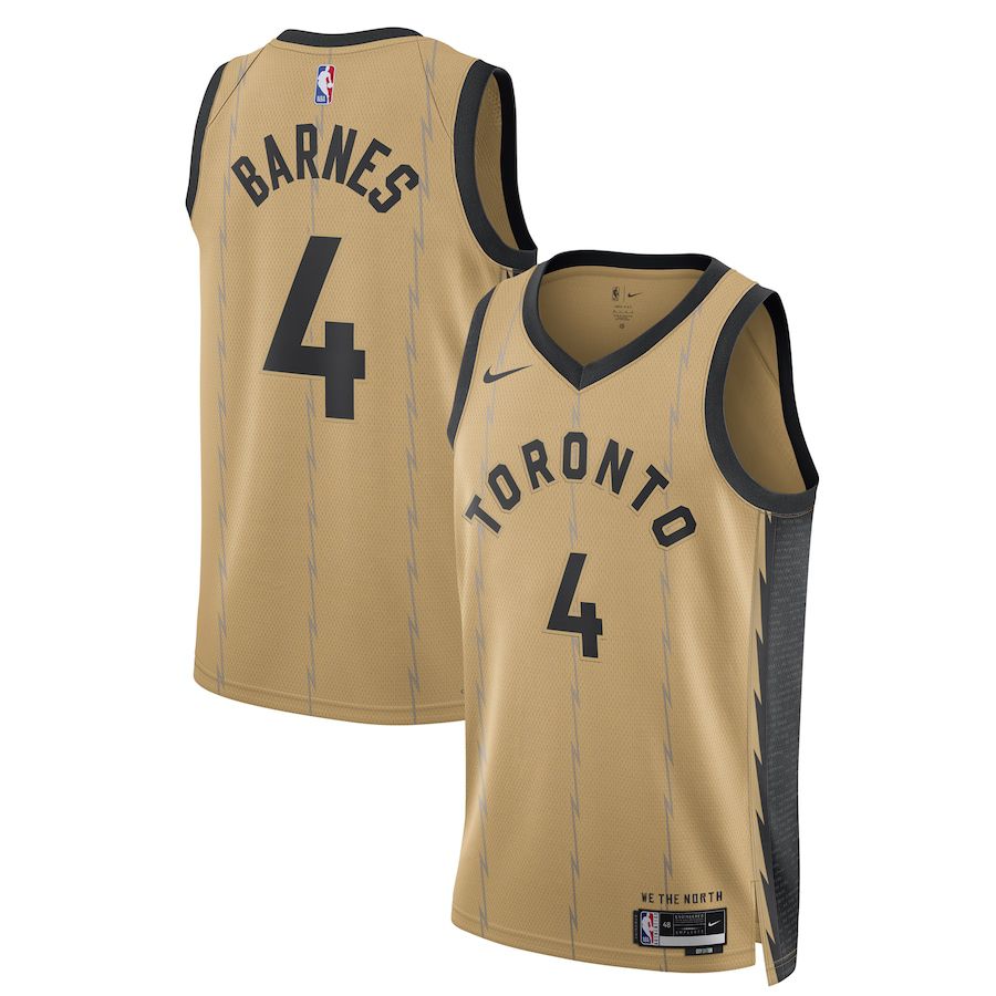 Men Toronto Raptors 4 Scottie Barnes Nike Gold City Edition 2023-24 Swingman NBA Jersey